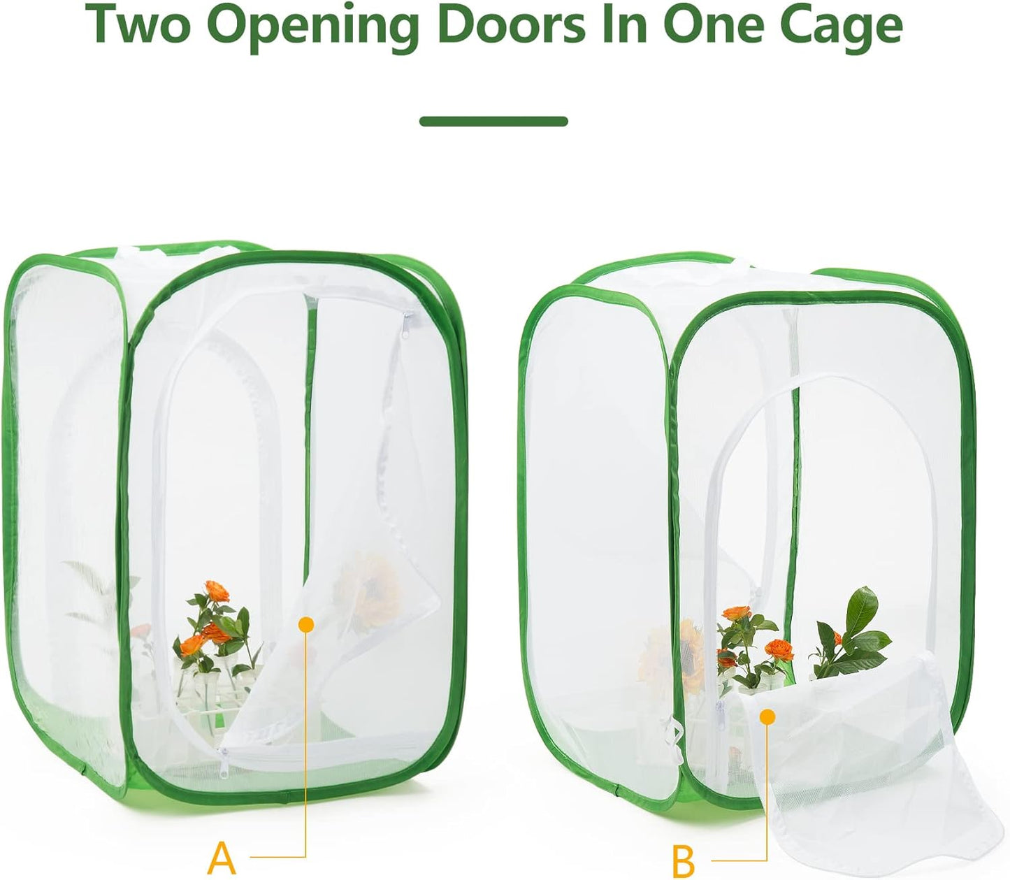 Two Doors Monarch Butterfly Habitat, Insect Mesh Cage, Caterpillar Enclosure Terrarium Pop-up (15.7 X 15.7 X 24 Inches)