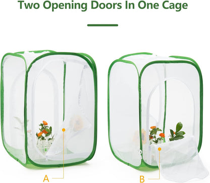 Two Doors Monarch Butterfly Habitat, Insect Mesh Cage, Caterpillar Enclosure Terrarium Pop-up (15.7 X 15.7 X 24 Inches)