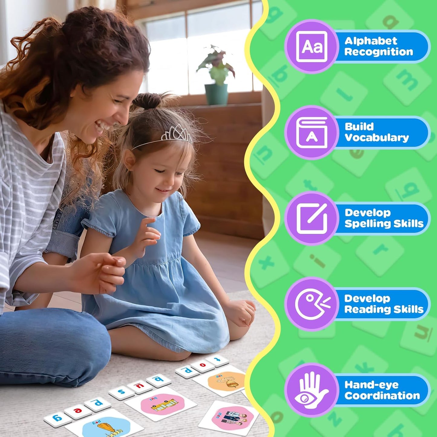 CVC Word Games,Magnetic Letters & CVC Flash Cards,Phonics Games,Alphabet ABC Toys,Refrigerator Fridge Magnets for Kids Toddlers,Speech Therapy,Spelling Learning Games for Preschool Classroom
