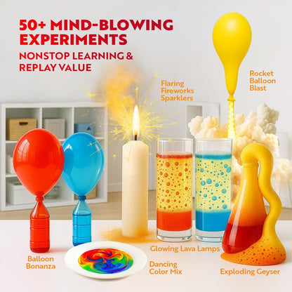 Playz Kaboom! 50+ Explosive Science Experiments Kit for Kids Age 8-12 with 25 Playz Lab Token Experiments - Chemistry Set STEM Learning & Educational Toys & Gifts for Boys, Girls, Teenagers & Kids