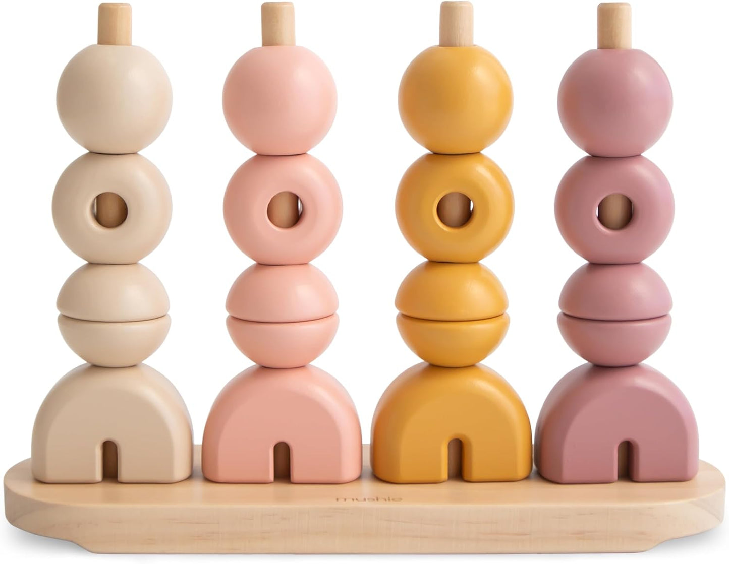 mushie Wooden Multi Shape Stacker | for Kids 3 Years+ | Preschool Educational & Toddler Montessori Toys (Original)