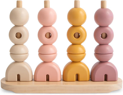 mushie Wooden Multi Shape Stacker | for Kids 3 Years+ | Preschool Educational & Toddler Montessori Toys (Original)