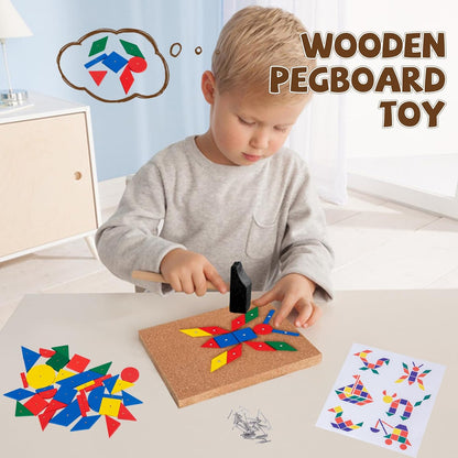 Adena Montessori Hammer and Nail Toys Wooden Pegboard Puzzle for 4-6 Year Olds