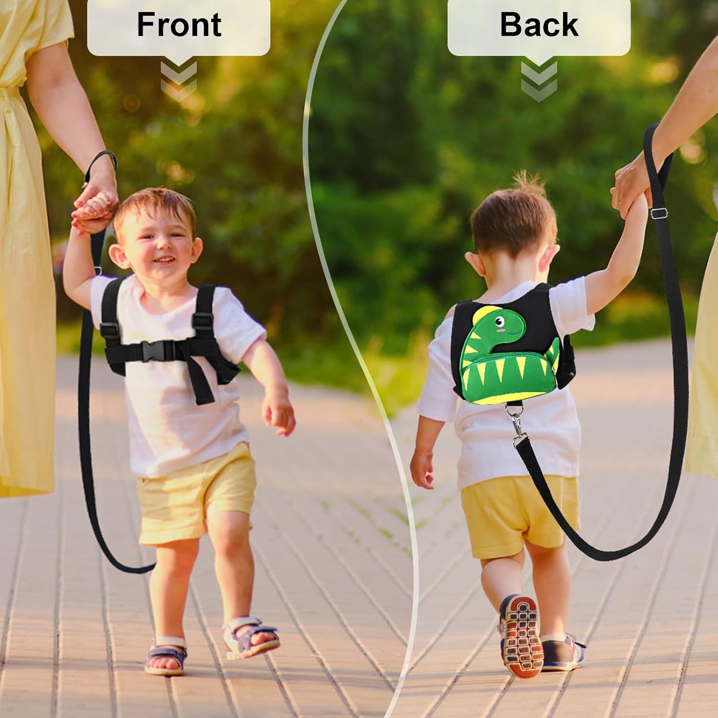 3 in 1 Toddler Harness Leash + Baby Anti Lost Wrist Link, Accmor Cute Dinosaur Child Safety Harness Tether, Kids Walking Wristband Assistant Strap Belt for Parent Boys Outdoor Activity (Black)