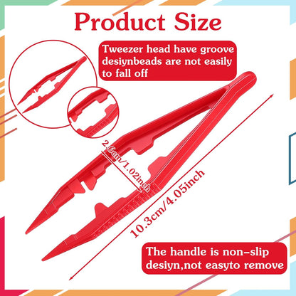 Jeffdad 24PCS Plastic Craft Tweezers, Plastic Tweezers for Kids, Fine Point Bead Tweezer, Professional Beading Tools for DIY Handmade Jewelry Making Beading Projects