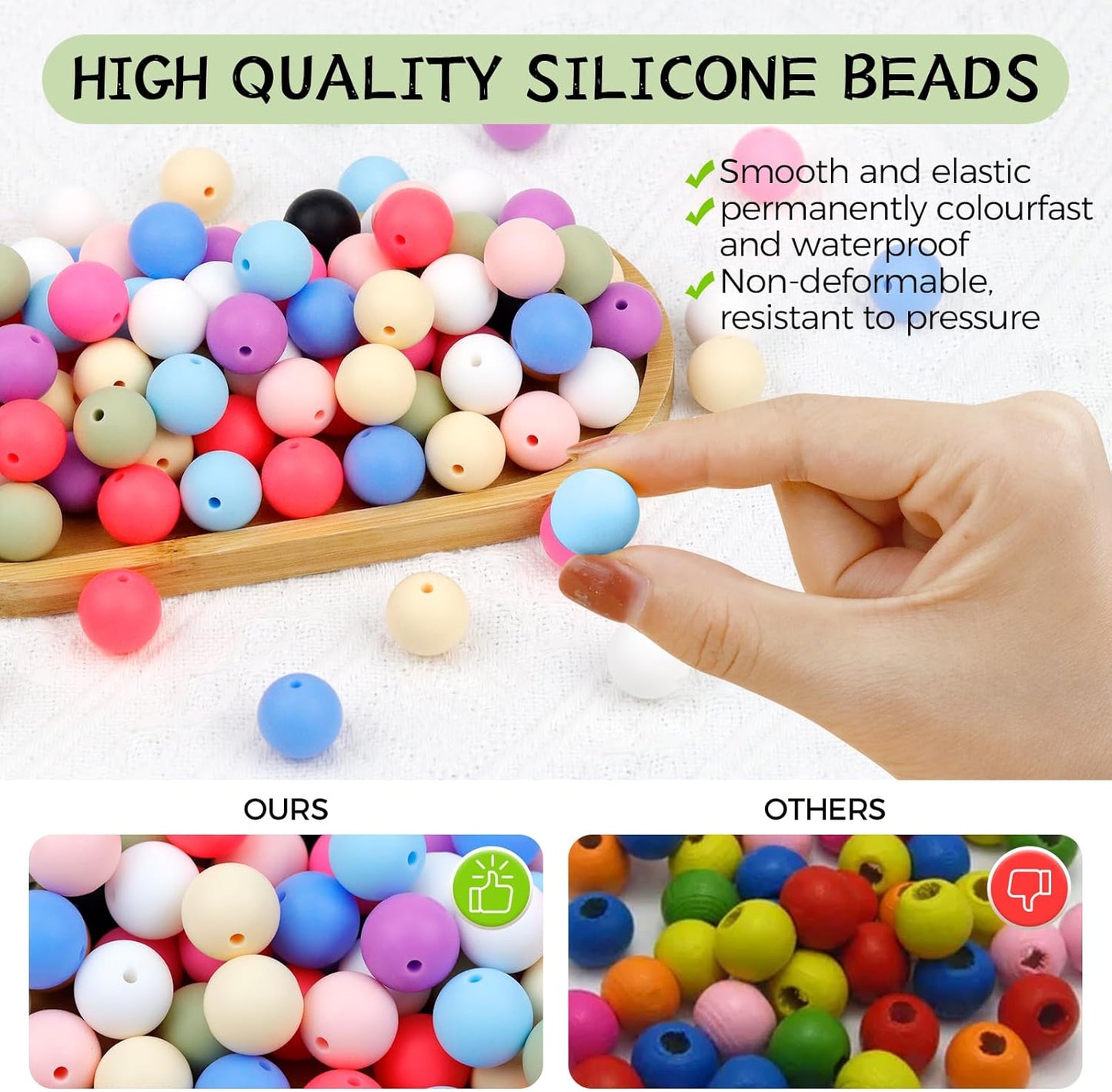 120PCS FIVEIZERO Silicone Beads for Keychain Making, 15mm Glacier Gray Round Silicone Rubber Focal Beads Bulk for DIY Crafts, Bracelets, Necklaces, and Pens