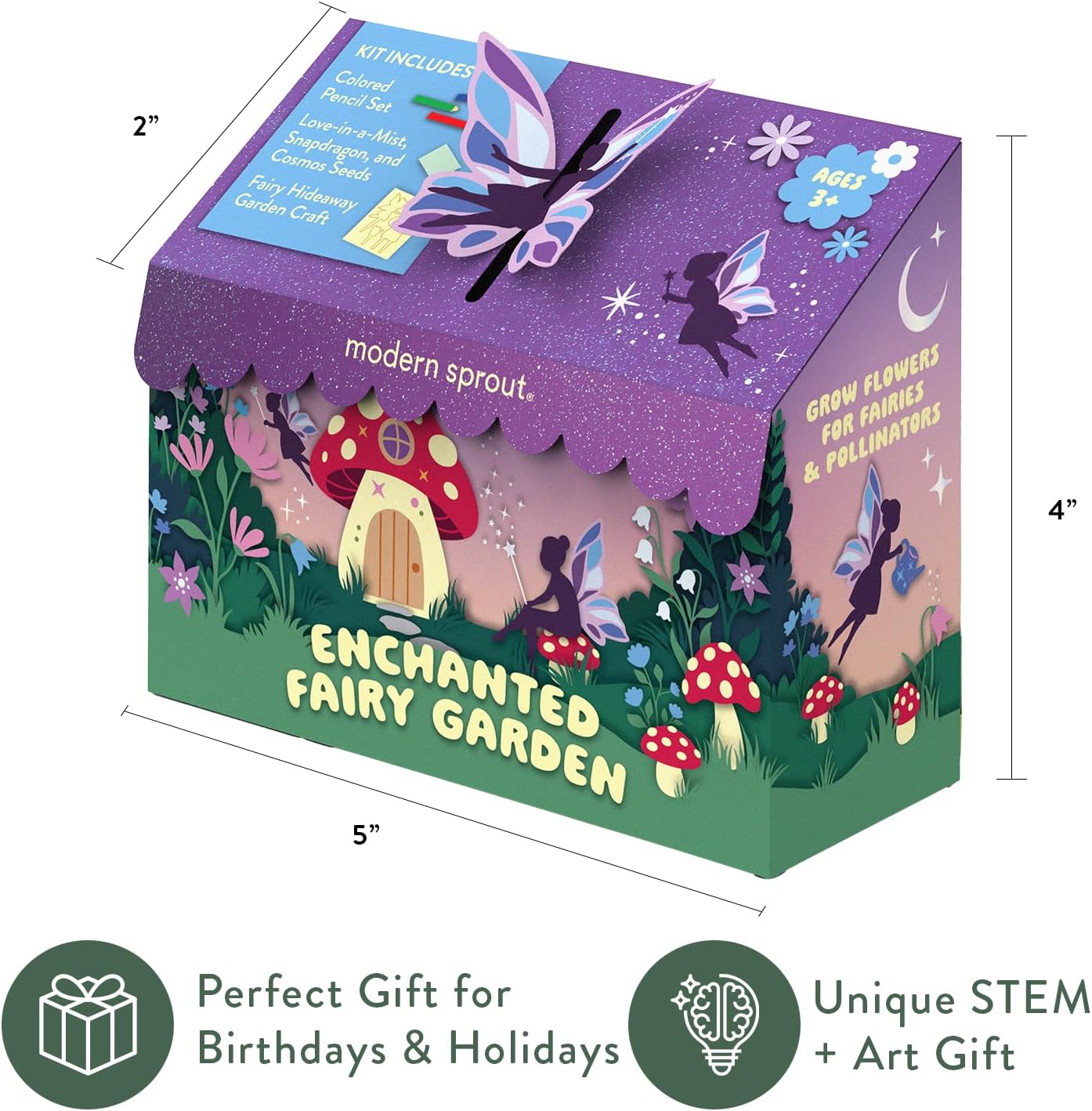Modern Sprout Magical Minds Garden Kit - Seed Starter Kit for Kids w/Wooden Figurines, Wildflowers, Edible Plant Seeds & Crafting Fun - Kids Gardening Set for Learning & Play, Perfect Gardening Gift