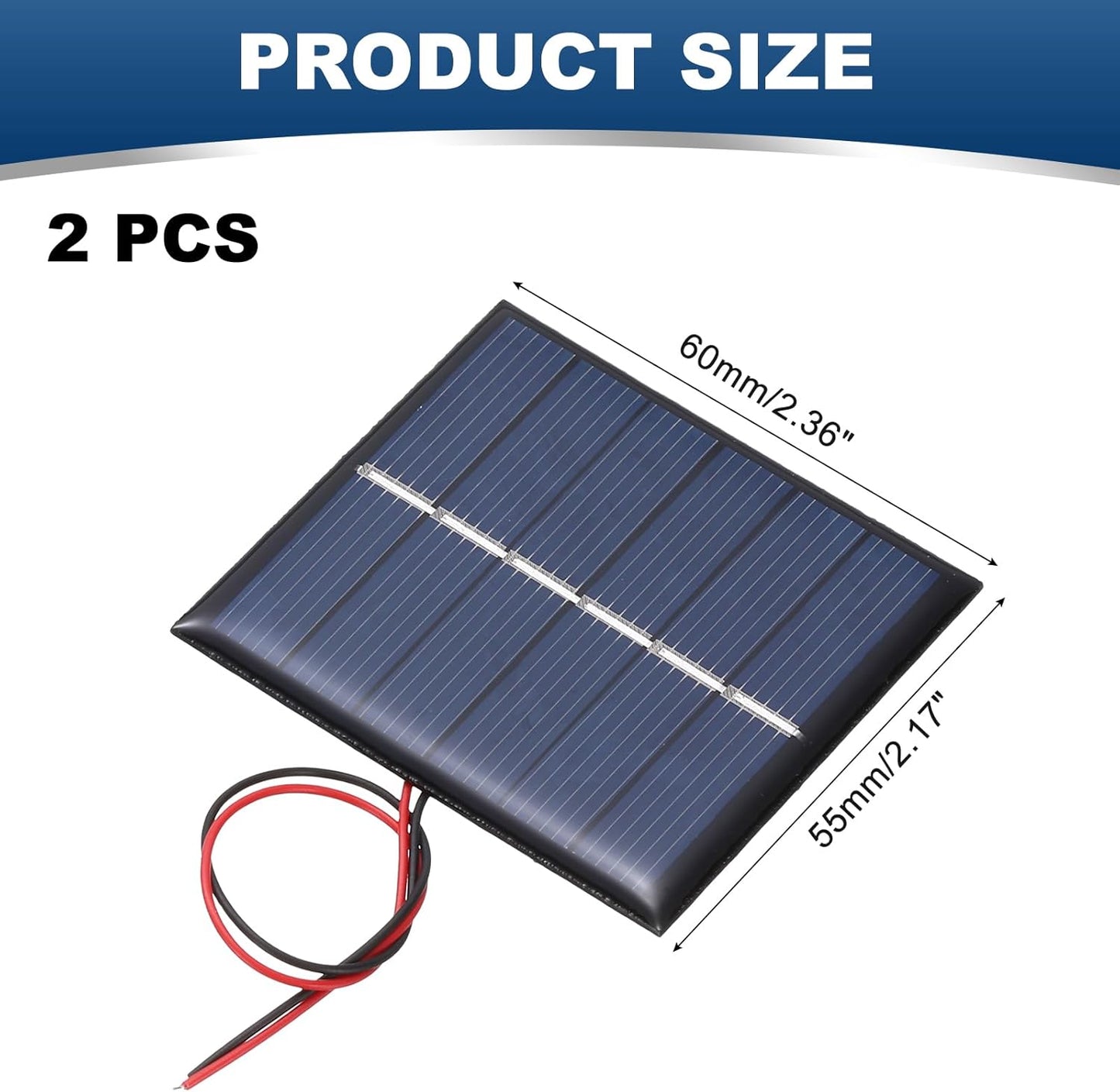 MECCANIXITY 2 Pcs 5.5V 0.44W 70mA Mini Solar Panels, Small Polycrystalline Solar Cell Panel with 2 Cable for DIY Electric Toy Materials Kits Charger, 60mm x 60mm