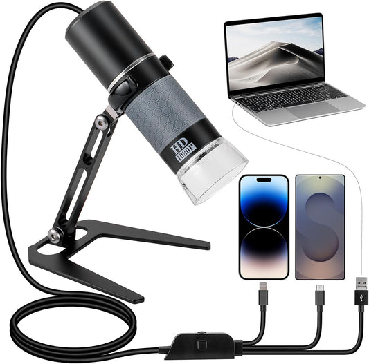 4K WiFi Microscope for iPhone Android PC, 50-1000X USB Digital Microscope Wireless Super HD Endoscope Camera Compatible with All Cellphones iPad Android Tablet Windows Mac Chrome Linux