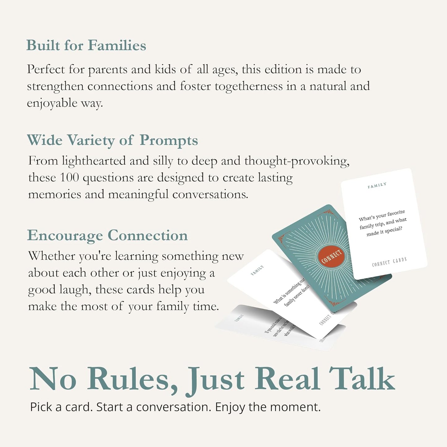 Connect Cards Family Edition - 100 Family Conversation Cards for Kids and Parents to Spark Deeper Connections & Meaningful Moments - Conversation Starters at Home, Dinner, or Travel