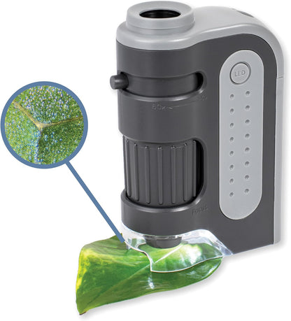 Carson MicroBrite Plus 60x-120x Accurate LED Lighted Pocket Microscope, Portable Educational STEM Toy, Mini Handheld Microscope for Student Science Lab (MM-300) , Grey