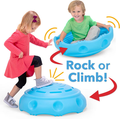 Simplay3 Two Sided Rock Around Wobble Disk and Climbing Dome for Toddlers and Kids - Rocking and Climbing - Indoor/Outdoor - Yellow/Green, Made in USA (1 Pack)