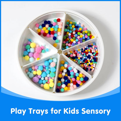 Round Sensory Bin with Lid – Large (16.9"), Sealable – 6 Removable Storage Dividers, Sensory Tray for Toddler Play and Educational Activities