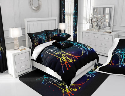 Drum Kit Duvet Cover,Kids Musical Instruments Bedding Set,Rock Music Comforter Cover for Boys Girls Room Decor,Neon Lighting Lightweight Bedspread Cover Twin Size with 1 Pillow Case(No Comforter)