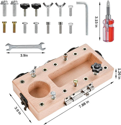 Montessori Screwdriver Board Set with Lock and Key, Montessori Toys for 3 4 5 Year Old, Wooden Screw Driver Activities Tools, Fine Motor Skills Preschool Learning Sensory Toy