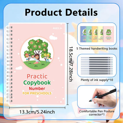 Magic Grooved Writing Practice Books, Handwriting Practice Magic Copybook for Kids Ages 3-8, Large Grooved Writing PracticeBook Aid Magic Pen Reusable Letter Learning Kit, Kindergarten Workbooks