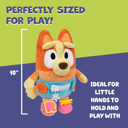 Dress & Play Baby Bluey Plush, Button, Zip, Buckle and Tie, Learn to Dress Dolls for Toddlers Ages 3+, Fine Motor Skills Buckle Toys