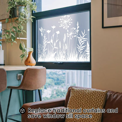 DKTIE Window Privacy Film Flowers Pure White Pattern Stained Glass Window Film Decorative Frosted Glass Window Film Sun Blocking Heat Control Static Cling (A274, 17.5" x 78.7")