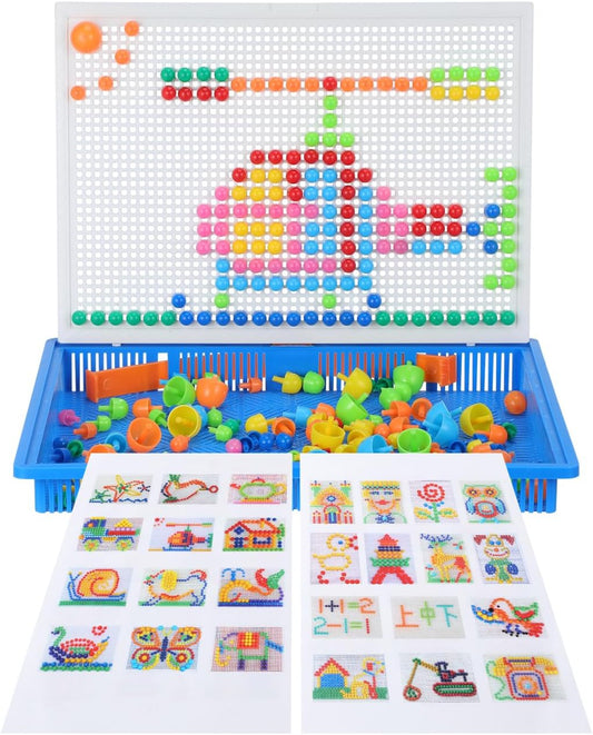 Mushroom Nails Pegboard Toy 296-Piece Educational Puzzle with Letters and Numbers Set for Kids Motor Skills Logic Thinking 11.41X8.26X1.37In