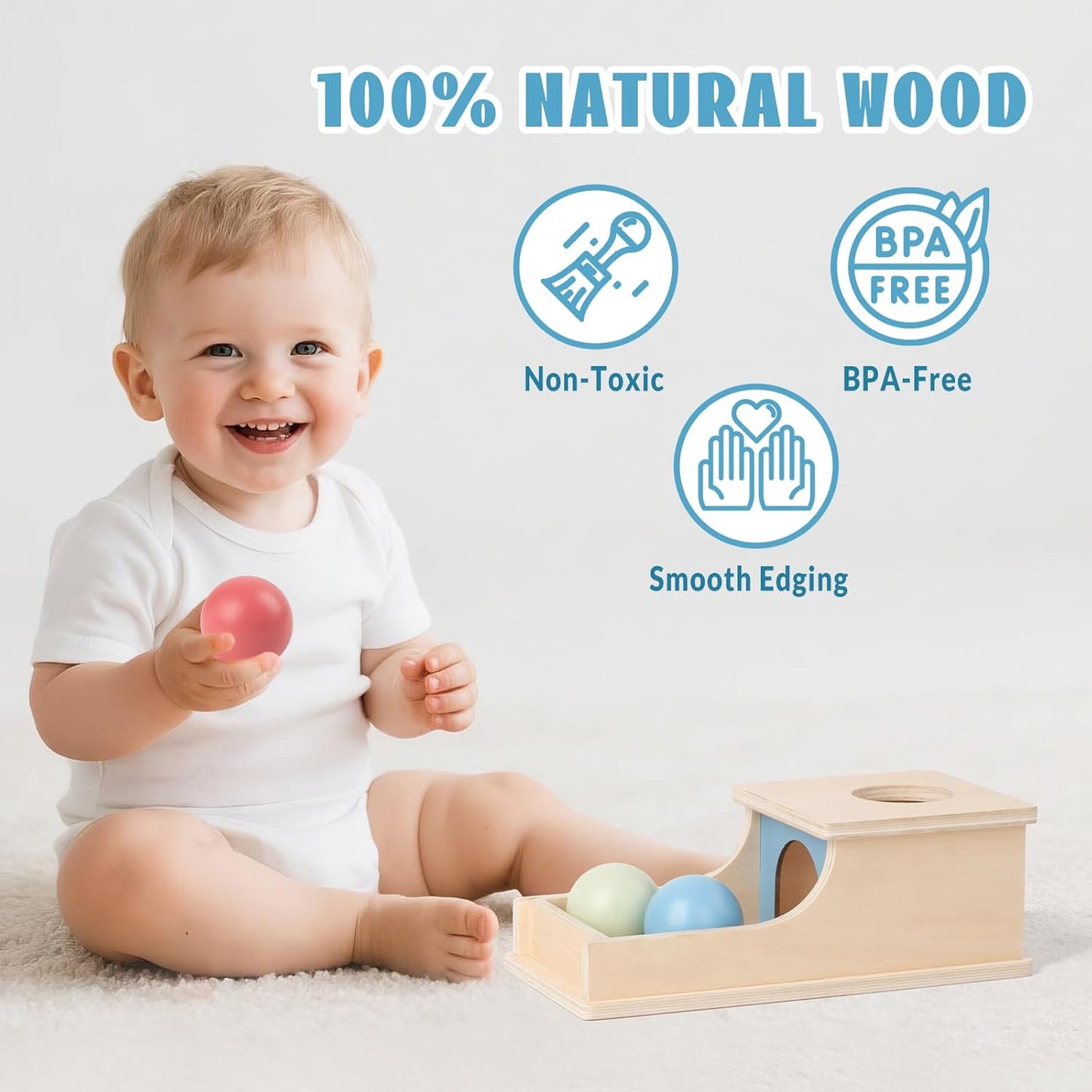 Busy edition Montessori Toys for Babies 6-12 Months Object Permanence Box Wooden Ball Drop Toy Play for 6 Month 1 2 3 Year Old Toddlers Infant Early Age Toy