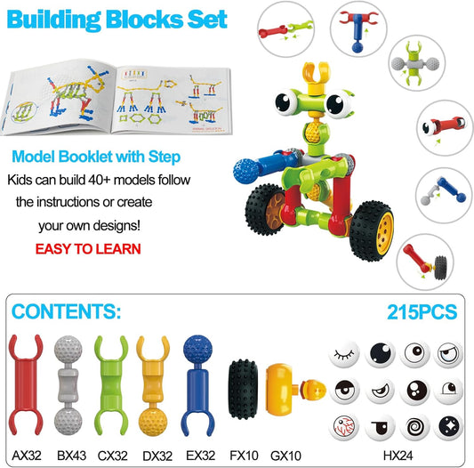 Afomida 215 PCS Creative Building Blocks Playset Toy - Featuring Storage, Includes Dinosaur, Robot, Car, Spider, Dog Figure, Learning Toy for Kids, Birthdays Gift for Kids, Boys and Girls Ages 4-7, 8+