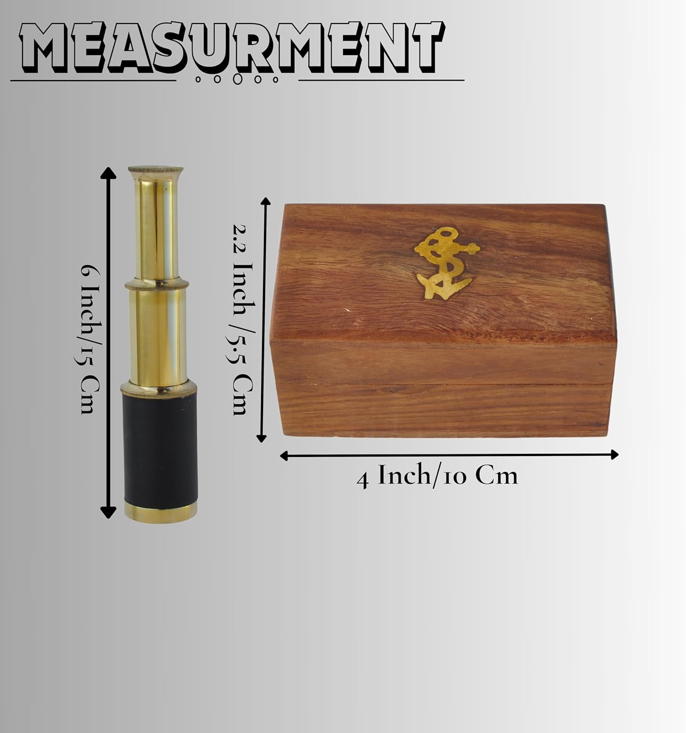 6" inch Handheld Brass Telescope with Wooden Box - Pirate Navigation.