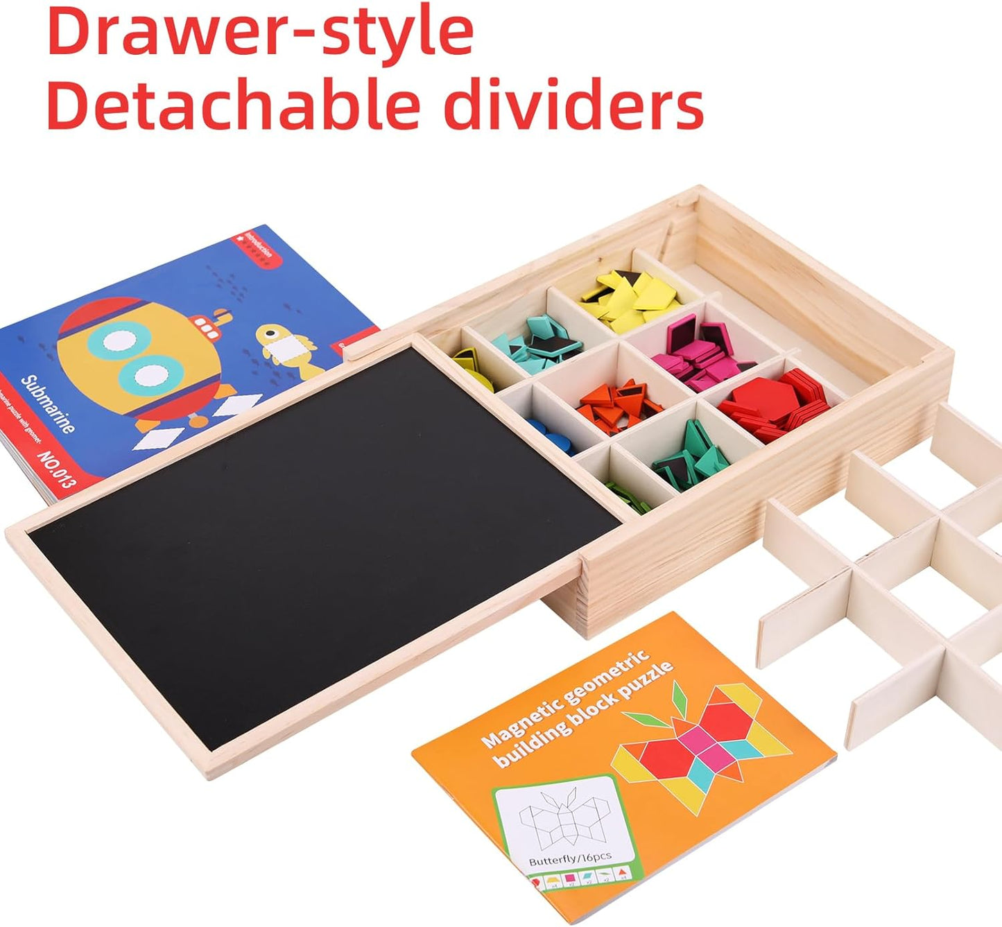 288 PCS Wooden Magnetic Pattern Blocks Set,Montessori Tangram Puzzle STEM Toys for Kids Ages 3-8, Educational Learning Toys Gift