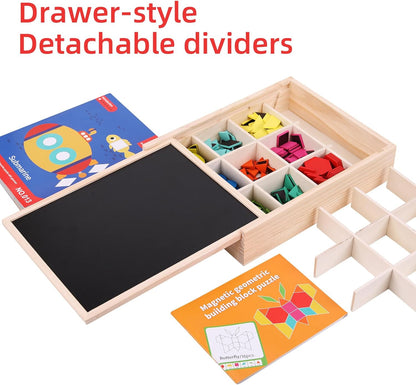 288 PCS Wooden Magnetic Pattern Blocks Set,Montessori Tangram Puzzle STEM Toys for Kids Ages 3-8, Educational Learning Toys Gift