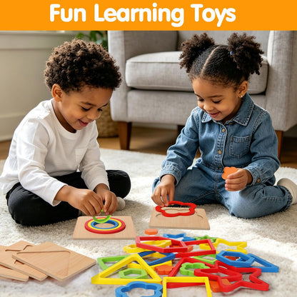 AugToy Toddler Puzzles Montessori Toy Wooden Shape Sorting Puzzle Sensory Toy Toddler Activities Preschool Learning Educational Autistic Developmental 1 2 3 Year Old Girl Boy 1-3 Dementia Game Gift