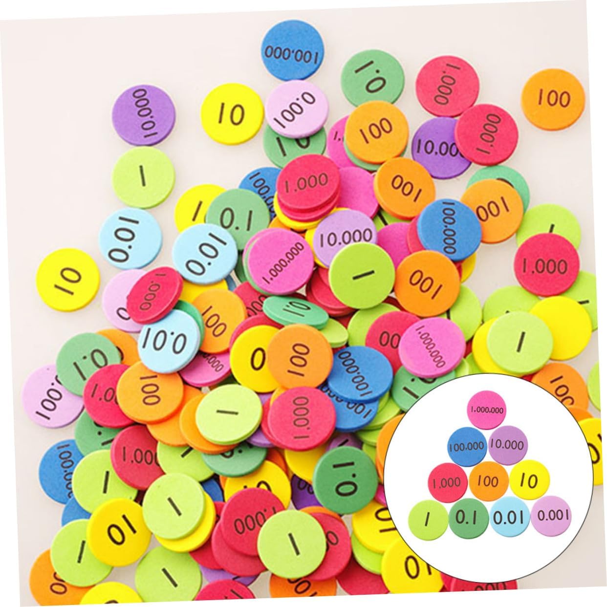 VILLCASE 300Pcs Eva Place Value Disks Educational Numbers Manipulatives for Teaching Supplies Disks for Math Learning and Organization Non Deforming and Material