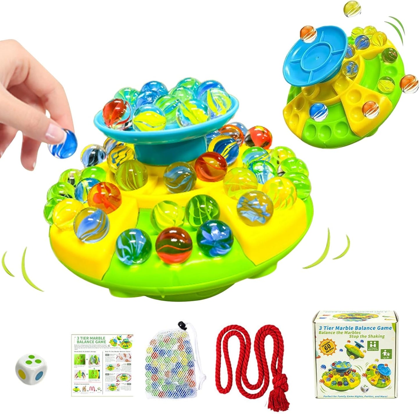 UFO Marble Balance Game, 60 Colorful Marbles Toy for Kids Family Stacking Challenge, Party Game with Storage Case for Children Over 96 Months (UFO Marble Balance Game)