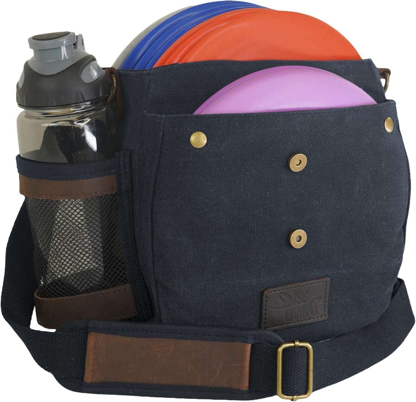 Disc Golf Bag | Frisbee Golf Bag | Easy to Carry | Lightweight Fits Up to 10 Discs | 16 oz Waxed Canvas Sturdy Design | Belt Loop | Double Button Design | Bottle Holder