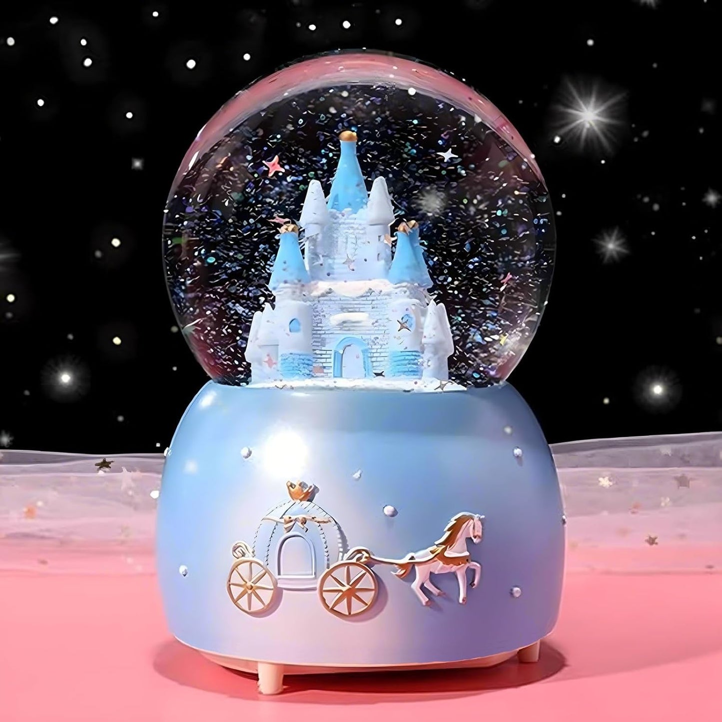 Snow Globes,Blue Castle Music Snowglobes with LED Lights,Automatic Snow Fall Effect,Home Decor for Kids Room Essentials Birthday Christmas Festival Gift for 5-16 Year Old Girls (Blue)