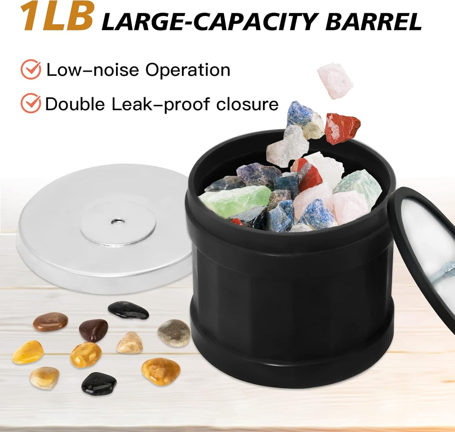 Professional Rock Tumbler Kit - Double Drum 6LB Rock Polisher(Double Barrel), Includes Rough Gemstones, 8 Polishing Grits, Jewelry, Learning Guide, Ideal Gift for Adults & Collectors