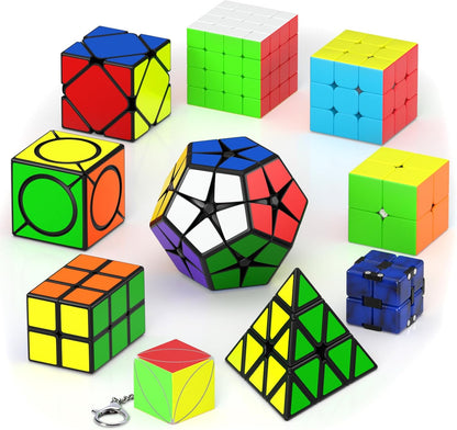 Vdealen Speed Cube Set, 7 Pack Puzzle Cube Bundle Fidget Ball 2x2 3x3 4x4 Pyramid Dodecahedron Rainbow Snake Magic Cube, Smooth Cube Game Toys Gift for Kids & Adults