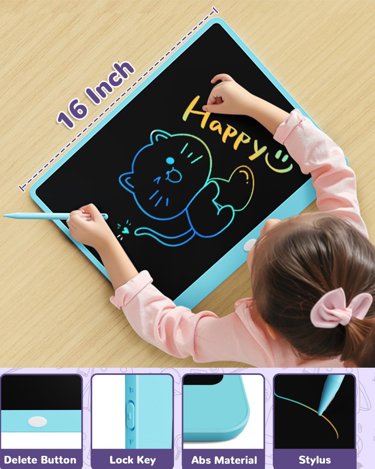 ORSEN LCD Writing Tablet 10 Inch, Colorful Doodle Board Drawing Pad for Kids, Toddler Toys for 3 4 5 6 7 8 Year Old Girls Boys Gifts (Pink)