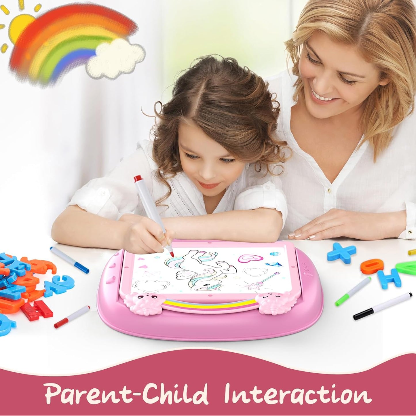 Cokzer Gift for 1-2 Year Old Girls, Toddler Girl Toys with Magnetic Letters and Numbers, Learning and Educational Toys for 1 2 Year Old, Girls Birthday (Unicorn Pink)