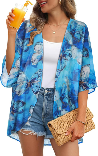 Womens Kimono Cardigans Beach Cover ups Swimwear Puff Sleeve Loose Casual Summer Tops 2026