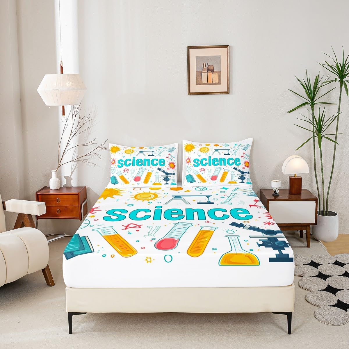 Chemistry Bed Sheets for Kids Teens Girls Boys,Chemical Experiment Fitted Sheet Twin,Science Themed Sheets for Math Lovers,Chemistry Lab Bedding Set,White and Black