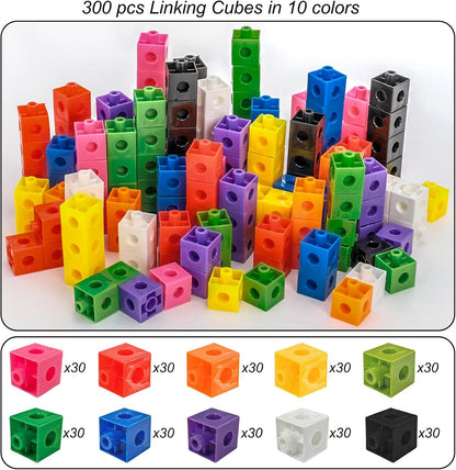 ZEAYEA 300 Pcs Linking Cubes with Storage Box, Counting Blocks for Math Learning and Fun Activities, Math Manipulatives Educational Supplies for Spatial Intelligence, Counting, Creativity
