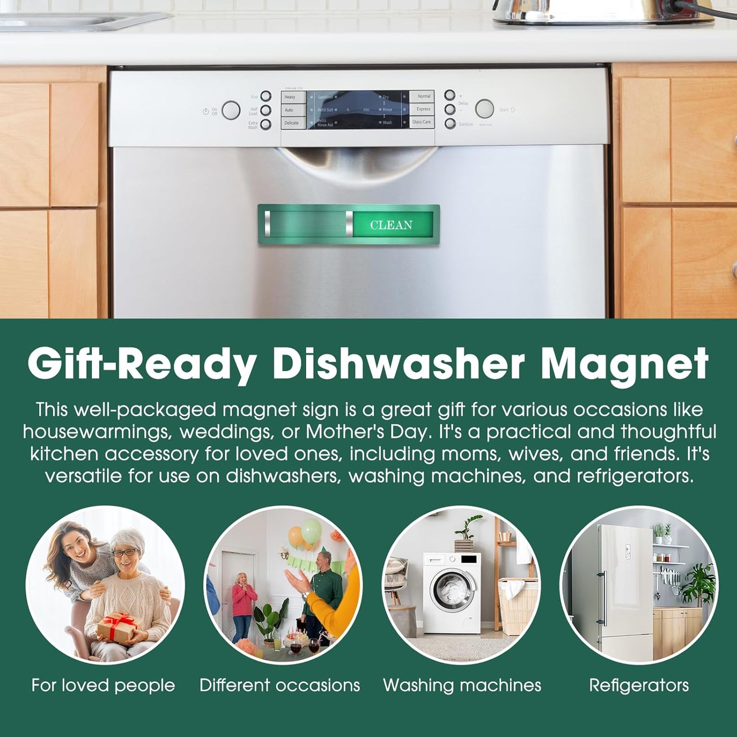 Clean Dirty Magnet for Dishwasher, Premium Stainless Steel, Dirty/Clean Speckled Design, Durable Magnet & Clear Indicators with Extra Tape (Silvery-Gray-01)