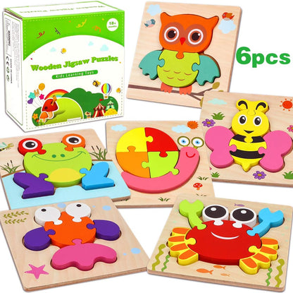 Dreampark Wooden Puzzles for Toddlers Ages 1-3, Montessori Toys for 1 2 3 Years Old Girls Boys Baby Kids Puzzle Learning Educational Christmas Birthday Gifts Toys 6 Pack Animal Jigsaw Puzzle