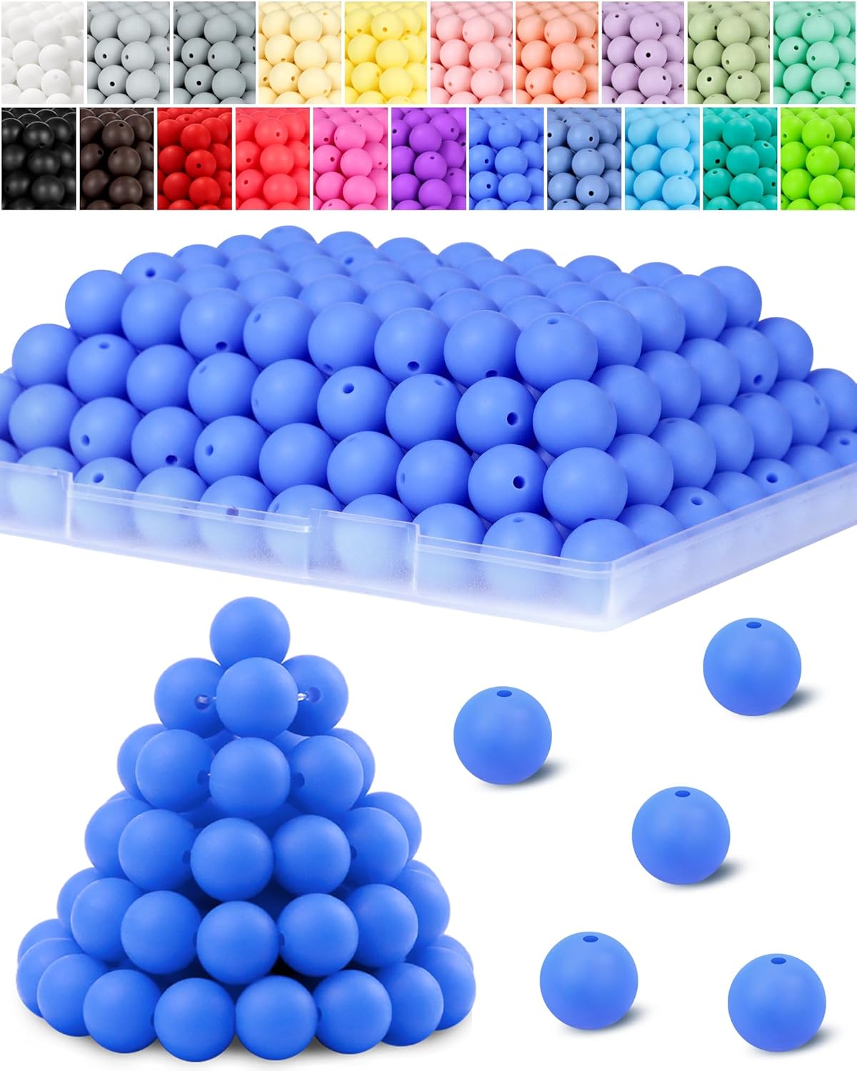 120PCS FIVEIZERO Silicone Beads for Keychain Making, 15mm Glacier Gray Round Silicone Rubber Focal Beads Bulk for DIY Crafts, Bracelets, Necklaces, and Pens