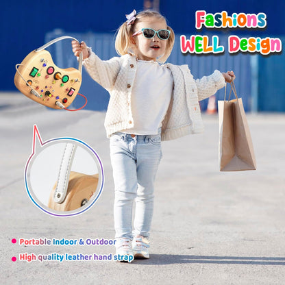flycoost Busy Board with LED Light Switches,Toddlers Montessori Educational Toys for 1 2 3 Years Olds,Wooden Autism Activity Baby Busy Board,Sensory Travel Toys 1+ Year Old Boy&Girl Birthday Gift