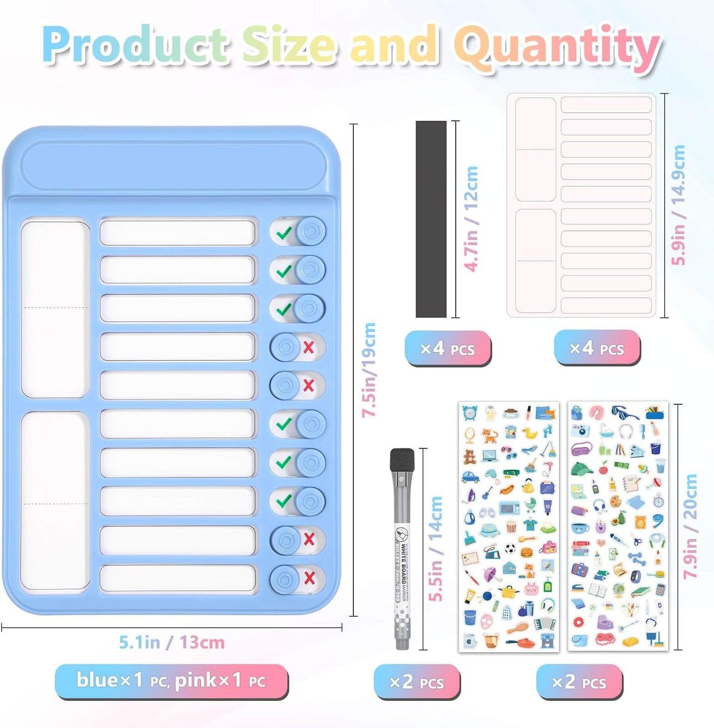 Audab Dry Erase Chore Chart for Kids, Magnetic Checklist Board, My Chores Slider Chart to Do List Board, Routine Reward Chart Schedule Board Task Tracker for Home Refrigerator, Wall, Desk (Pink)