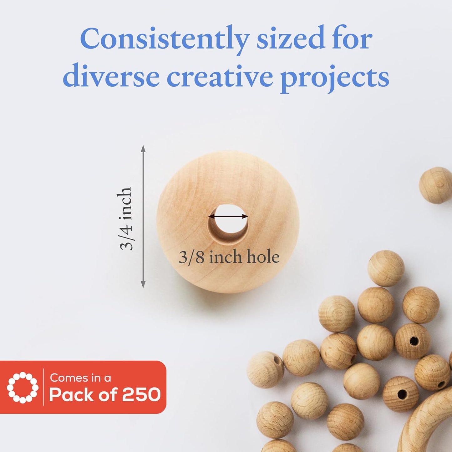Large Wooden Beads for Crafts - Pack of 6 32mm 1-1/4 x 3/8 Inch Hole Large Wood Beads for Crafts withHoles for DIY | Round Wooden Balls for Crafts | Wood Beads for Jewelry Making | Woodpeckers