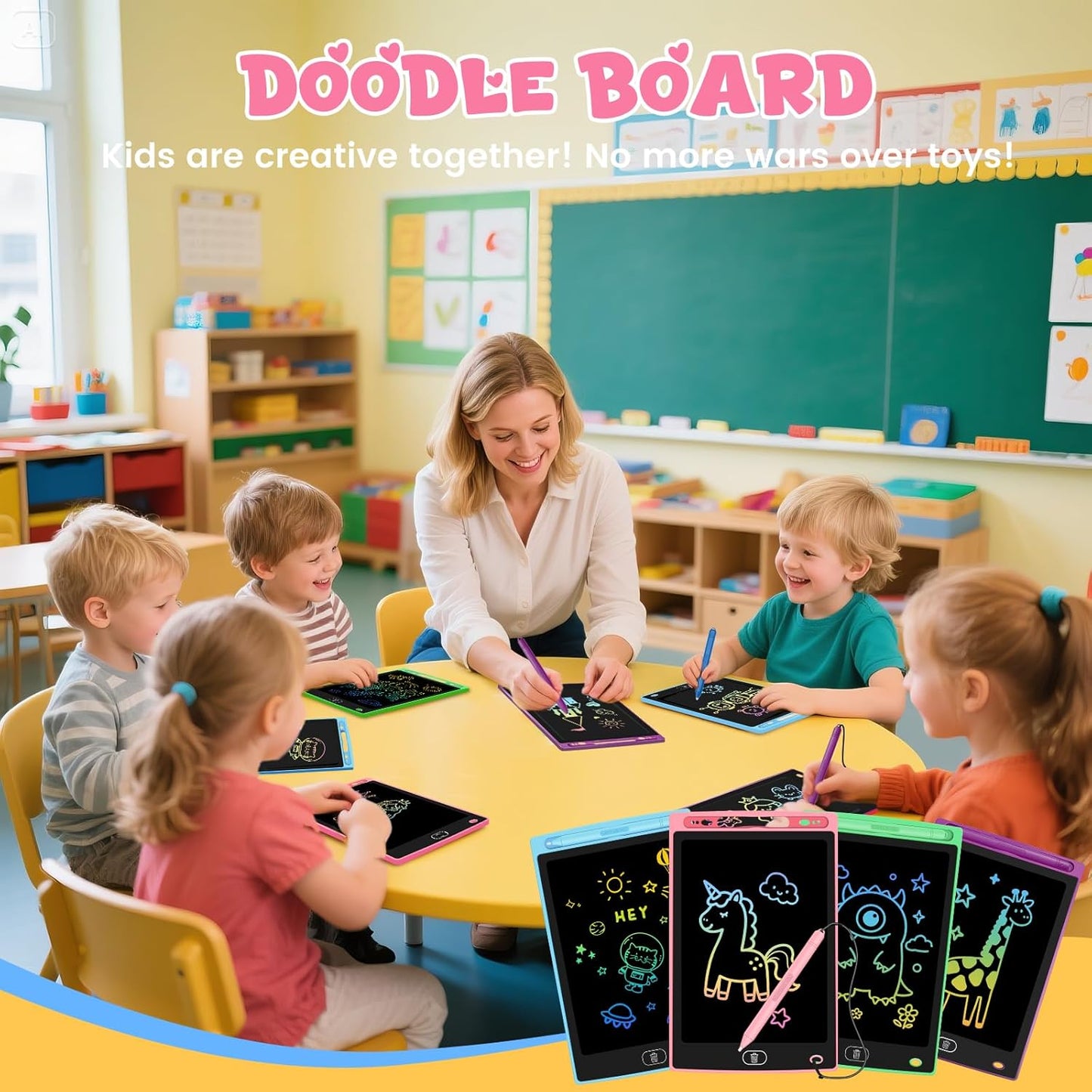 4 Pack LCD Writing Tablet for Kids, Erasable and Reusable Toddler Doodle Board in 8.5 inch, Ideal Educational Drawing Pad for Learning Toy for Ages 3-8 Gifts for Girls Boys