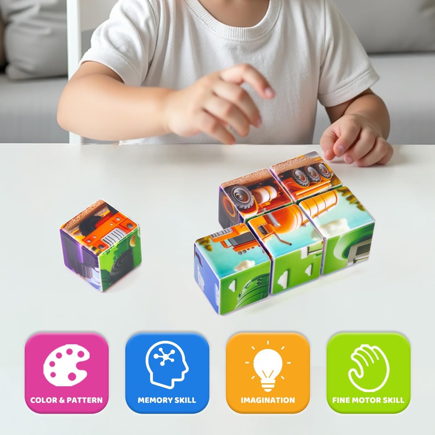 Pairez Toys 3D Magnetic Cubic Jigsaw Puzzle Toys for Toddlers, Large Building Blocks Cubes 1.65 Inches, Sensory & Montessori Toys for Kids 3-5