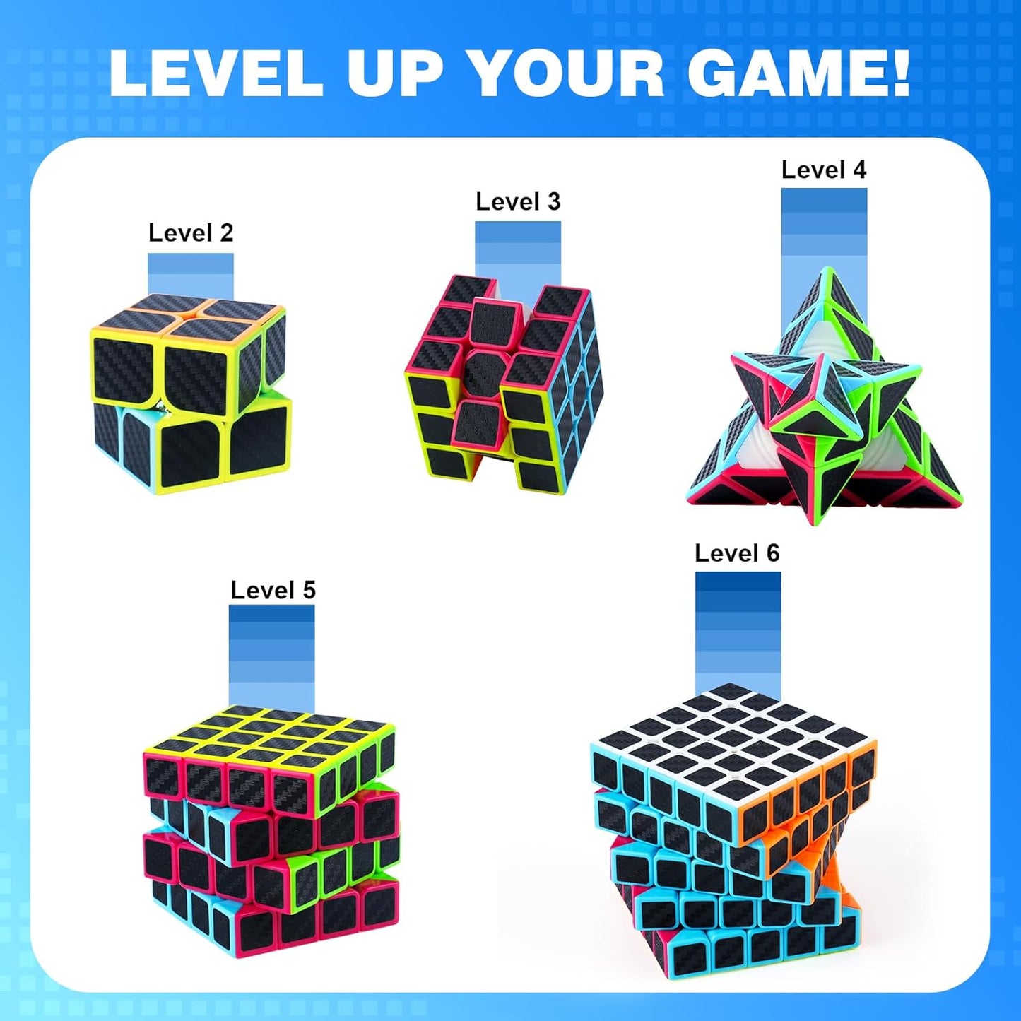 AuntyFey Speed Cube Set 5 Pack Bundle of 2x2, 3x3, 4x4, 5x5, Pyraminx Magic Speed Cube, Puzzle Cube for Kids & Beginner & Adults