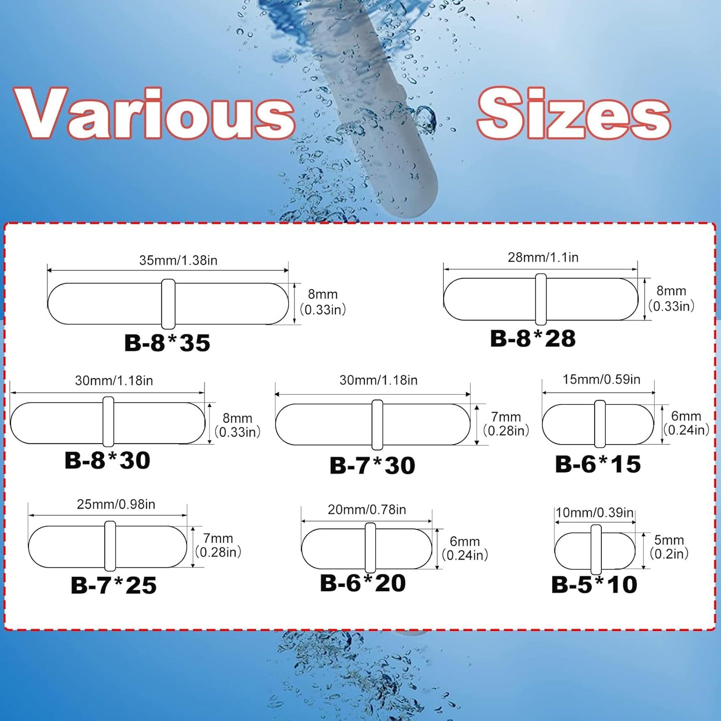Magnetic Stir Bars with Magnetic Retriever Set, Lab Mixed Size PTFE Magnetic Stirrer Mixer Stir Bars PTFE Stiring Rod, 8x35mm, 8x30mm, 8x28mm, 7x30mm Magnetism for Laboratory Home DIY Project